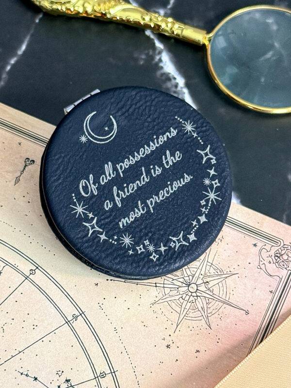 Foil Embossed Leather Compact Mirror - Black
